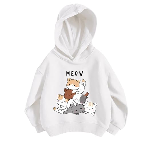 Kinder Mädchen Hoodie Niedlicher Katzen-Druck Lässige Kapuzenpullover Casual Sweatshirt Kuschelhoodie Langarm Oberteile Kinder Pullover Top mit Tasche für 3-12 Jahre von Generic