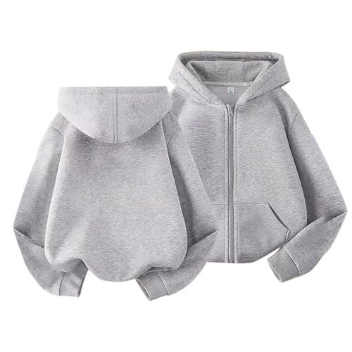 Kinder Mädchen Jungen Reißverschluss Kapuzenpullover Unisex Fleece Reißverschluss Top Jacke Sport Schule Sweat Langarm Kapuzenpullover Casual Fashion Außenjacke Mit Taschen (Grey, 9-10 Years) von Generic