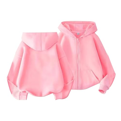 Kinder Mädchen Jungen Reißverschluss Kapuzenpullover Unisex Fleece Reißverschluss Top Jacke Sport Schule Sweat Langarm Kapuzenpullover Casual Fashion Außenjacke Mit Taschen (Pink, 6-7 Years) von Generic