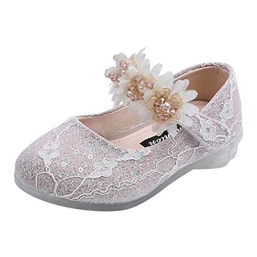 Kinder Mädchen Sommerschuhe mit Flare-Print, Geschlossener Zehenpartie, Niedrigem Absatz, Weicher Gummisohle Rutschfeste Kinderschuhe Perle Ballettschuhe Prinzessin Glitzer (Beige, 22.5 Toddler) von Generic