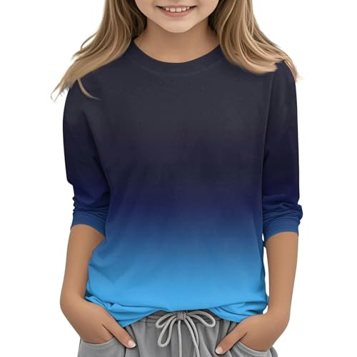 Kinder Mädchen T-Shirt weiches Baumwoll Dämmungs Material langärmlig Rundhals Pullover lässige Passform niedlicher Pusteblumen Print modisches und elastisches Oberteil (Dark Blue, 10-11Years) von Generic