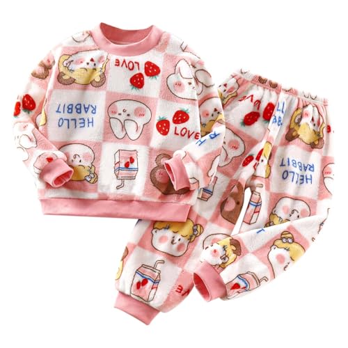 Kinder Schlafanzüge Mädchen Jungen Flauschige Pyjama Set Einfarbiges Elastische Taille Zweiteilige Nachtwäsche Schlafhose Lange Ärmel Winter Warme Nachtwäsche Set 80 86 92 98 104 110 116 122 128 von Generic