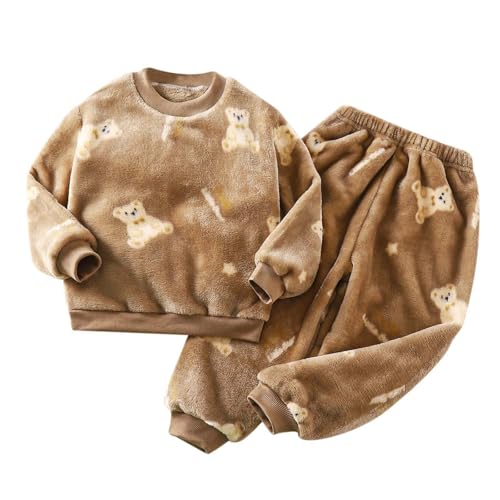Kinder Schlafanzüge Mädchen Jungen Flauschige Pyjama Set Einfarbiges Elastische Taille Zweiteilige Nachtwäsche Schlafhose Lange Ärmel Winter Warme Nachtwäsche Set 80 86 92 98 104 110 116 122 128 von Generic
