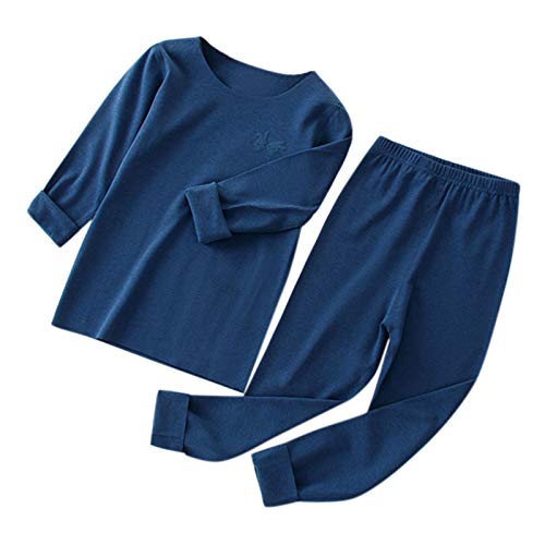 Kinder Schlafanzug Einfarbig Nachtwäsche Set Mädchen Langarm ärmel Baumwolle Pyjama Lange Loungewear Set Schlafanzüge Sweatshirt Baggy Sportanzug Einfarbig Kinderkleidung (Dark Blue, 6-7 Years) von Generic