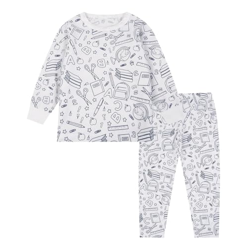 Kinder Schlafanzug Hauskleidung-Sets,DIY Handbemaltes Doodle Pyjama-Sets,Loungewear-Sets zum Ausmalen für Jungen Mädchen,Bequeme weiche Lange Ärmel Top + Hose Homewear Set (Z001, 7-8 Years) von Generic