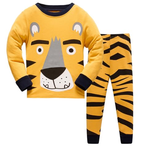 Kinder Schlafanzug Jungen Pyjama Set Cartoon Tiger Langarm Baumwolle Mädchen Zweiteilig Schlafanzüge Set Winter Nachtwäsche Oberteil Pyjamahose Lang für Junge Größe 2-8 Jahre von Generic