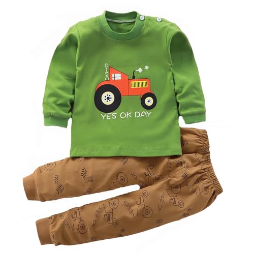 Kinder Schlafanzug Jungen Pyjama Set Langarmshirt mit Hose Kleidung Set Baumwolle T-Shirt und Sporthose Set Trainingsanzug Bekleidungssets für 1-7 Jahre (X-30-Traktoren Grün, 4-5 Years) von Generic
