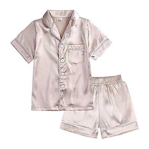 Kinder Schlafanzug Mädchen Satin Pyjama Kurz 2 Stück Jungen schlafanzüge mit Button Down Teenager Seide Nachtwäsche Geschenke Silk Pyjama Set für Mädchen Leichte von Generic