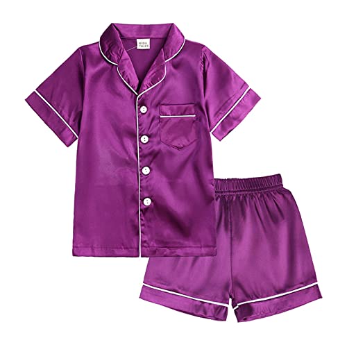 Kinder Schlafanzug Mädchen Satin Pyjama Kurz 2 Stück Jungen schlafanzüge mit Button Down Teenager Seide Nachtwäsche Geschenke Silk Pyjama Set für Mädchen Leichte von Generic