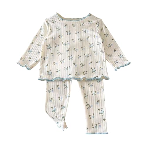 Kinder Schlafanzug Süßer Gemusterter Schlafanzüge Zweiteiliger für Bany Lang Pyjama Set Casual Nachtwäsche Set Baumwolle Lange Ärmel Hauskleidung Druck Loungewear (Blue, 5-6 Years) von Generic