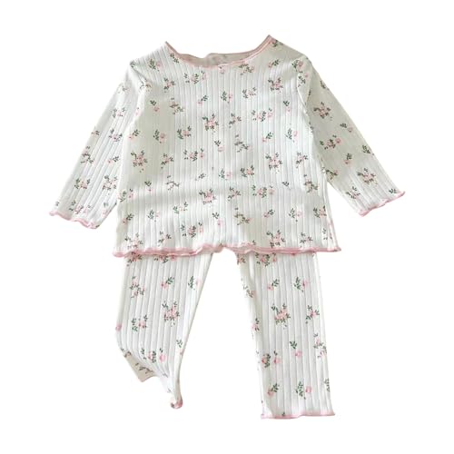 Kinder Schlafanzug Süßer Gemusterter Schlafanzüge Zweiteiliger für Bany Lang Pyjama Set Casual Nachtwäsche Set Baumwolle Lange Ärmel Hauskleidung Druck Loungewear (Pink, 3-4 Years) von Generic