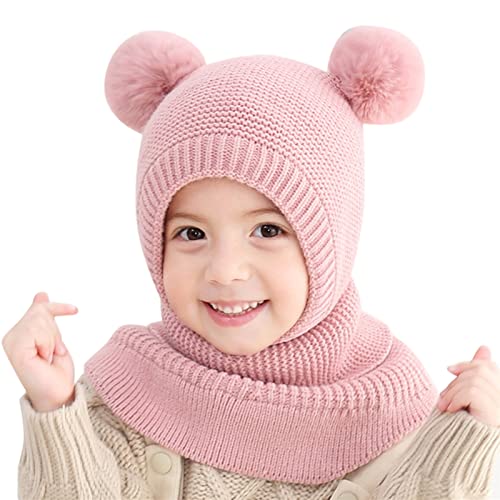 Kinder Schlupfmütze Sturmhaube Balaclava Warm Niedlich Bär Wintermütze Schalmütze Strickmütze mit Bommel Fleecefutter Jungen und Mädchen Beanie Mütze 2-6 Jahre von Generic