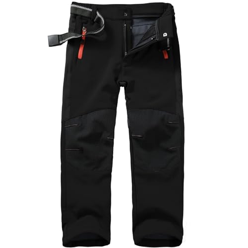 Kinder Softshell Skihose Gefütterte Cargohose Thermohose Jungen Mädchen Schneehose Winter Outdoorhose Wanderhose Hose Jungen 92 (Black, 7-8 Years) von Generic