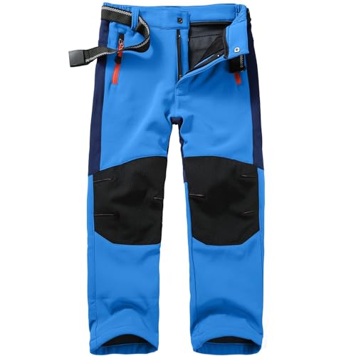 Kinder Softshell Skihose Gefütterte Cargohose Thermohose Jungen Mädchen Schneehose Winter Outdoorhose Wanderhose Hose Jungen 92 (Blue, 5-6 Years) von Generic