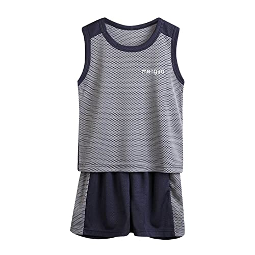 Kinder Sport Kleidung Set T-Shirt+Hosen Kleinkind Jungen Ärmellos Mode Patchwork Farbe Atmungsaktives Mesh Coole Tops Shorts 2 STÜCKE Sport Outfits Kleidung Set Sommer Outfits (Grey, 4-5 Years) von Generic