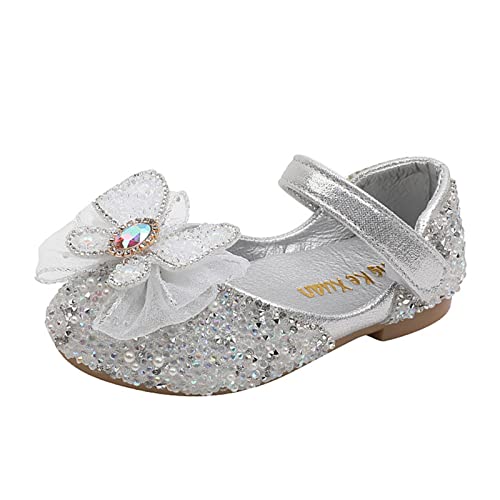 Kinder Sportschuhe Für Mädchen Mode Kleinkind und Mädchen Freizeitschuhe Dicke Sohle runde Zehenschnalle Kleid Schuhe Sportschule Kinder 35 (Silver, 31 Little Child) von Generic