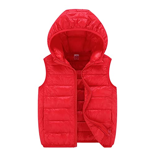 Kinder Steppweste Ärmellos Weste Leichte Jungen Mädchen Winter Warm Gefütterte Jacke Hoodie Sportweste Übeergangsweste Softshell Weste Reißverschluss Wintermantel Reitweste Dünne (Red, 130) von Generic