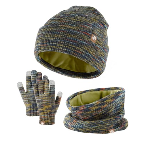 Kinder Strickmütze + Loop Schal + Handschuhe Set, Baumwollmütze Junge Mädchen Weich Kinder Beanie Mütze Nackenwärmer Halsbänder Halstuch Handschuh für Herbst Winter (X-10-Grün, 5-12 Jahre) von Generic