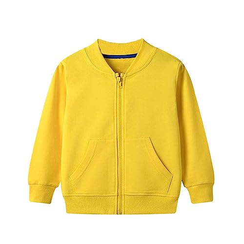 Kinder Sweatjacke Baumwolle Sweatshirt ohne Kapuze Jacke mit Reißverschluss Laufjacke Unisex Sportjacke Mit Taschen Outdoor Jacken für Jungen und Mädchen (Yellow, 7-8 Years) von Generic