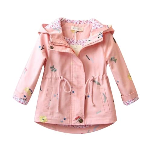Generic Mädchen Übergangsjacke Leichte Jacke Outdoor Windjacke Kapuzenjacke Mantel Mit Blumenmuster Sommerjacke Pink EU 146/Label 150 von Generic