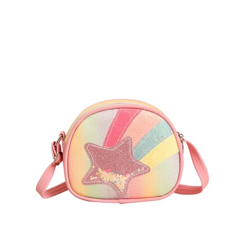 Kinder Umhängetasche Mädchen Handtasche Modische Stern Pailletten-Umhängetaschen Regenbogen-Druck Schultertasche mit verstellbaren Riemen Glitzernde Mädchen Taschen 3-10 Jahre von Generic