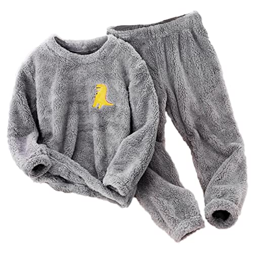 Kinder Weihnachten Pyjamas - Mädchen Kleidung Thermo Langarmshirt + Thermohose Set 2 Teiler Hausanzug Kinder Flanell Kuschel Schlafanzug Flauschig Pjs (3-c1-Grau, 13-14 Years) von Generic