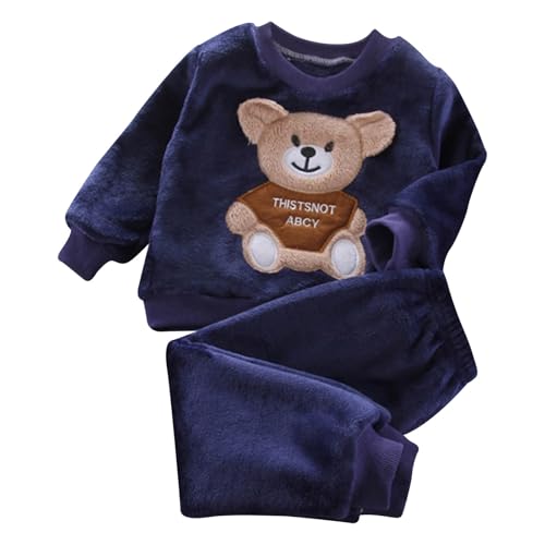 Kinder Winter Flanell Pyjamas Jungen Mädchen Baby Winter Korallen Samt Set Home Verdickte Kleidung Bekleidungsset Junge 86 (Y-30-Marine, 12-18 Months) von Generic
