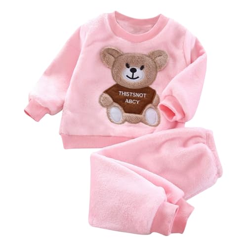 Kinder Winter Flanell Pyjamas Jungen Mädchen Baby Winter Korallen Samt Set Home Verdickte Kleidung Bekleidungsset Junge 86 (Y-30-Rosa, 5-6 Years) von Generic