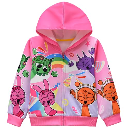 Kinder-Zip-Jacke, Sprunki Bedruckte mittlere und kleine Kinderkleidung Frühling und Herbst Zip Kapuzenjacke,Rosa,150cm von Generic
