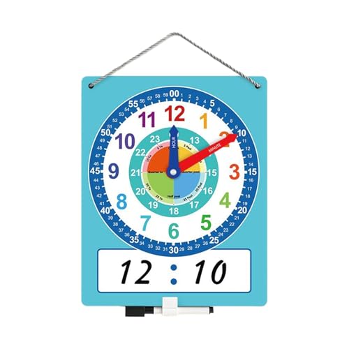 Kinder lernen Uhren - Uhr lernen, Trockenlöschunterricht für Kinder | Zeitpraxis Werkzeug mit einem trockenen Schreibbereich, Bildungsressource für Klassenzimmer und Zuhause verwendet Sveg von Generic