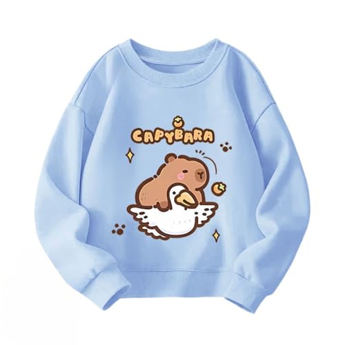 Kinder süßes Capybara lässiges Sweatshirt mit Rundhalsausschnitt, Jungen Trend Cartoon Druck Sweatshirt Frühling und Herbst Trend Kleidung,Light Blue,140cm von Generic