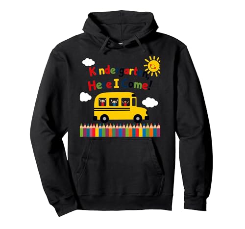 Kindergarten Here I Come 1st Day Boy Excitement Schulbus Pullover Hoodie, Unisex für Erwachsene, Schwarz, M von Generic