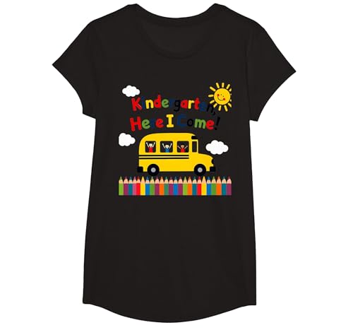 Kindergarten Here I Come 1st Day Boy Excitement Schulbus T-Shirt, Girls, Schwarz, S von Generic
