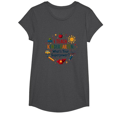 Kindergarten Teacher Superpower Fun Education Thema T-Shirt, Girls, Anthrazit Meliert, L von Generic