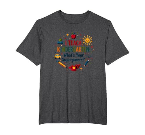 Kindergarten Teacher Superpower Fun Education Thema T-Shirt, Herren Große Größen, Anthrazit Meliert, 5X Tall von Generic
