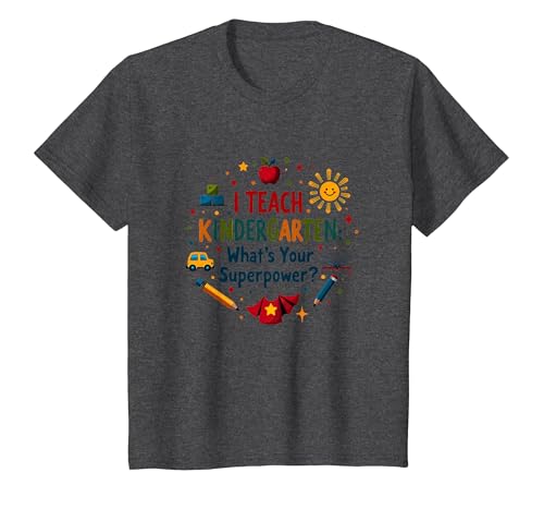Kindergarten Teacher Superpower Fun Education Thema T-Shirt, Kinder, Anthrazit Meliert, 140 von Generic