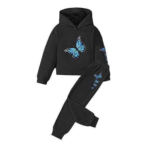 Kinderjeansjacken mit Kapuze und Hosen für, Mädchen, Schmetterlingsdruck, für 1 bis 8 Baby Weihnachten Kleidung (Black, 6-7 Years) von Generic
