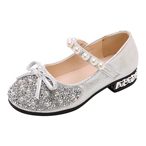 Kindersandale Performance Tanzschuhe für Mädchen Kinderschuhe Perle Strass glänzende Kinder Prinzessin Schuhe Antirutsch Schuhe Baby (Silver, 28.5 Little Child) von Generic