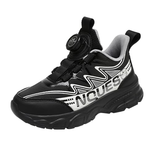 Kinderschuhe 31 Junge Boys And Girls Spring And Autumn Winter Leather Rotating Buckle Adjustable Shoelaces Medium And Large Children's Casual Sports Shoes Festliche Sneaker (Black, 30 Little Child) von Generic