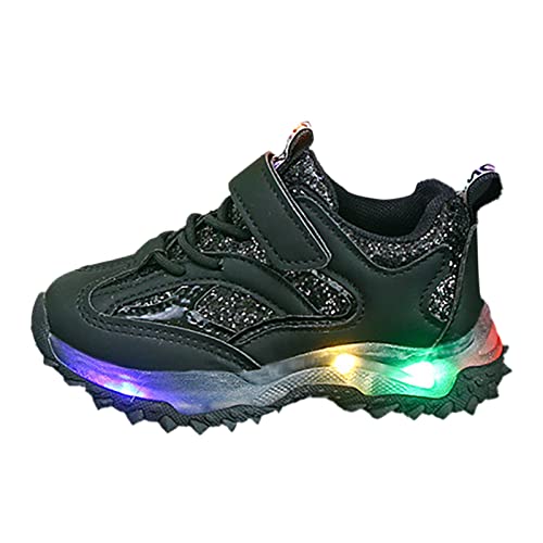 Kinderschuhe Halbschuhe Frühling rutschfeste weiche Sohle Baby Kleinkind LED Blinklichter Schuhe Mädchen Sportschuhe Hallenschuhe Mädchen 28 (Black, 25 Toddler) von Generic