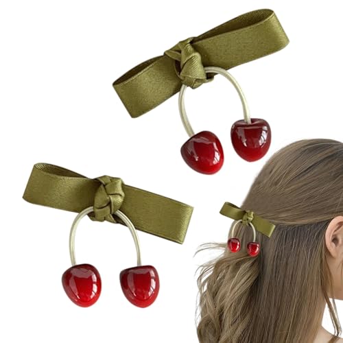 Kirschschleifen-Haarspangen, Schleife Kirsch-Krokodilklemmen, süße Kirsch-Krokodilklemmen für Mädchen, klein, 2 Stück – Pferdeschwanz-Haar-Accessoires, Mehrzweck-Haarspangen für Reisen, Versammlungen von Generic