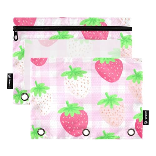 Klassenzimmer 3-Ringbuch, Federmäppchen, Federmäppchen, Reißverschluss, Schulordner mit Reißverschluss, transparente Taschen, niedliche Erdbeeren, Rosa, 24,9 x 18 cm, 2 Packungen Klassenzimmer 3-Ringbuch, Federmäppchen, Federmäppchen, Reißverschluss, Schulordner mit Reißverschluss, transparente Taschen, niedliche Erdbeeren, Rosa, 24,9 x 18 cm, 2 Packungen von Generic