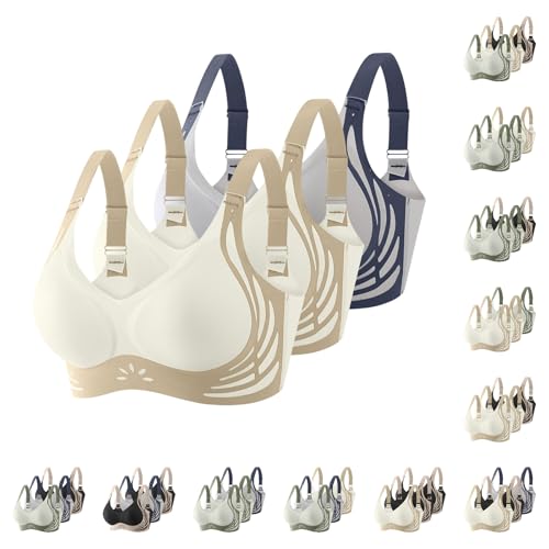 Klassische BHS Damen Ohne Bügel Komfort Nahtlos BH Set 3er Pack Sport BH Push Up mit Verstellbarem Bustier Große Brüste Unterwäsche Starker Halt Trainings Schlaf BHS Gepolstert für Alltag Yoga von Generic