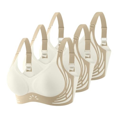 Klassische BHS Damen Ohne Bügel Komfort Nahtlos BH Set 3er Pack Sport BH Push Up mit Verstellbarem Bustier Große Brüste Unterwäsche Starker Halt Trainings Schlaf BHS Gepolstert für Alltag Yoga von Generic