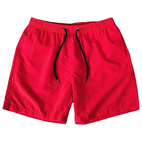 Klassische Badehose FüR Herren Badeshorts Mit Kordelzug Und Cutton-Verschluss Shorts Mit Netzfutter Lustige Strandshorts (L,rot 1) von Generic