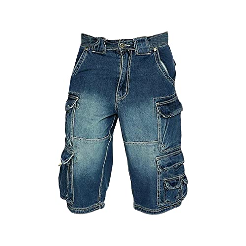 Klassische Cargo Stretch Denim Shorts für Herren Leichte Jeansshorts mit Entspannter Passform Biker Jeans Shorts mit Mehreren Taschen (Blau,XXL) von Generic