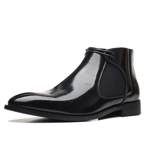 Klassische Chelsea-Stiefel Für Herren Mode Lack-Stiefeletten Casual Oxfords Dress Boots,Schwarz,44 EU von Generic