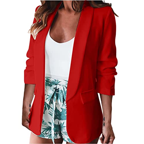 Klassische Damen-Blazer-Jacken, Business-Casual-Boyfriend-Mode, Übergröße, leichte Arbeits-Blazer-Jacke für Damen, rot, 46 von Generic