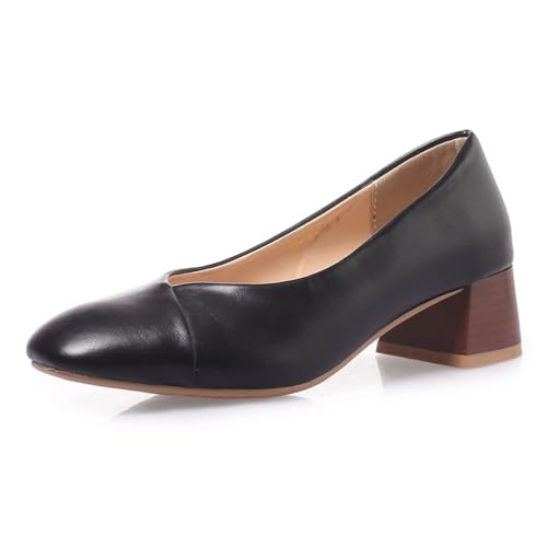 Klassische Damen-Pumps mit Quadratspitze - 4.5cm Blockabsatz in Holzoptik, designinspirierter gepanzerter Oberteil, perfekt für Büro & formelle Anlässe, Größen 34-52,Schwarz,37 EU von Generic