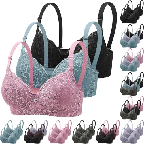 Klassische Spitzen BHS Damen Mit Bügel 3Er Pack - Push Up BH Mit Verstellbarem Gepolstert Bustier Nahtlos BH Set Bralette Trainings Sport BH Soft Schlaf-BH Dessous Unterwäsche von Generic